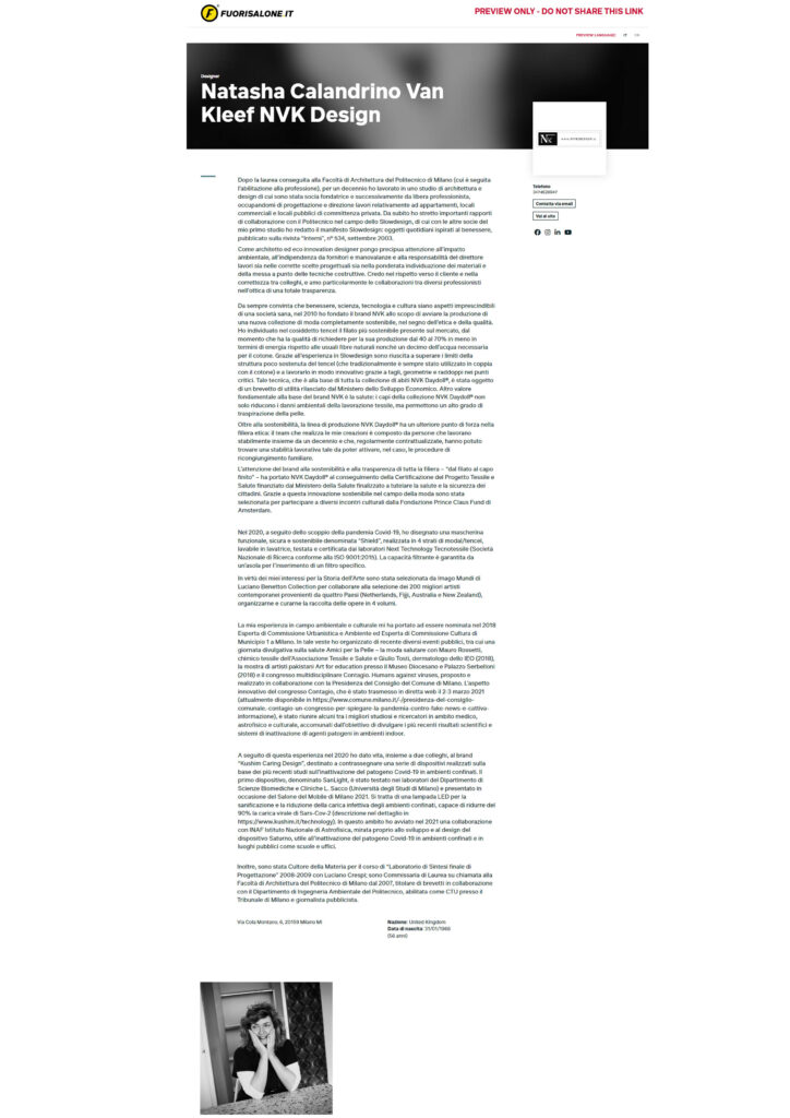 Fuorisalone.it - Scheda designer - Natasha Calandrino Van Kleef